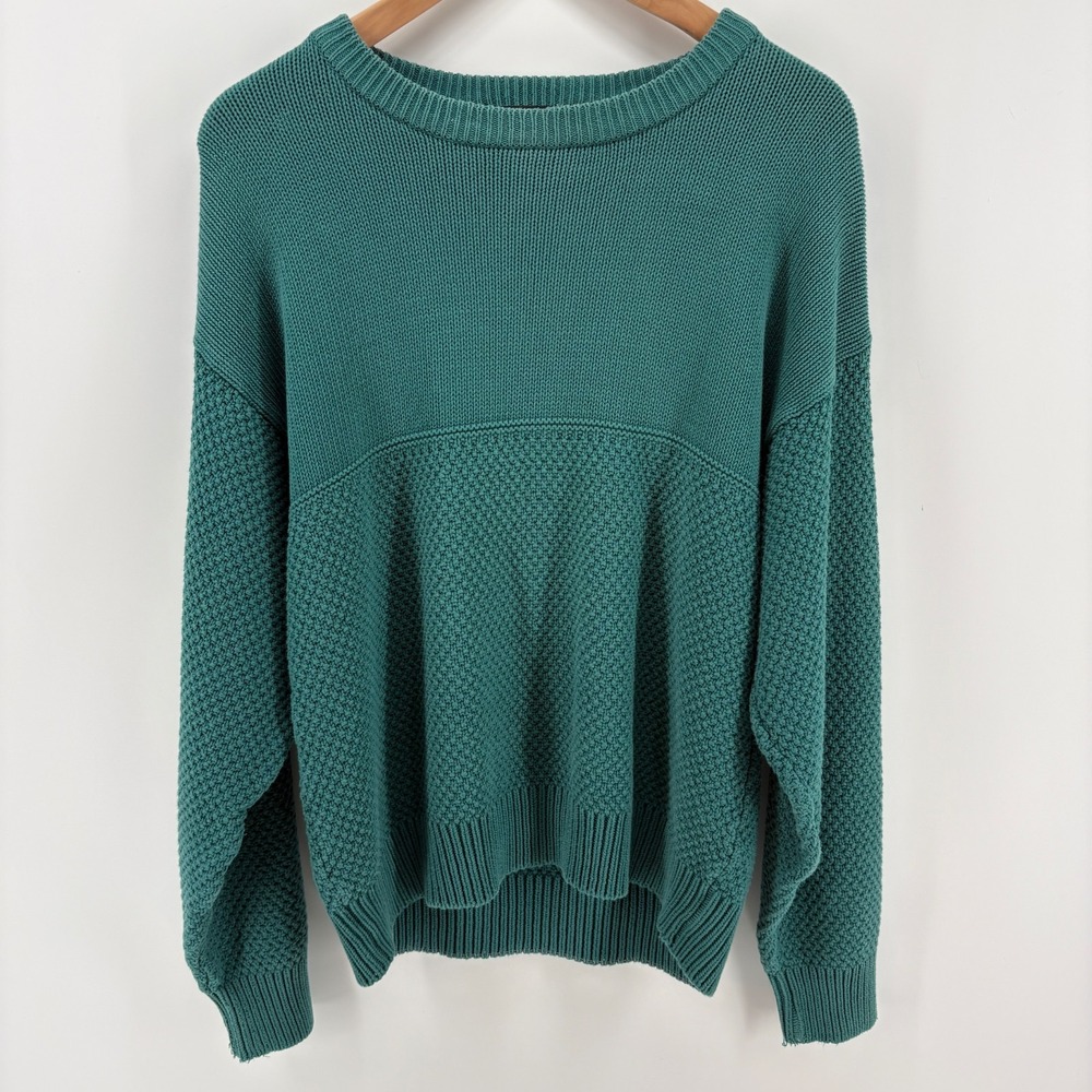 Vintage Eddie Bauer Heavy Weight Cotton Textured Knit Sweater Made in USA Teal M